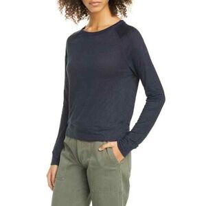 Vince Navy Blue 100% Linen Raglan Long Sleeve Crew Neck Top XS